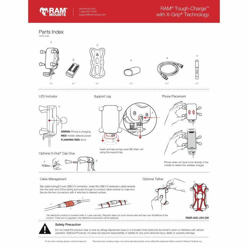 RAM® Tough-Charge™ Waterproof Wireless Charging Holder instructions
