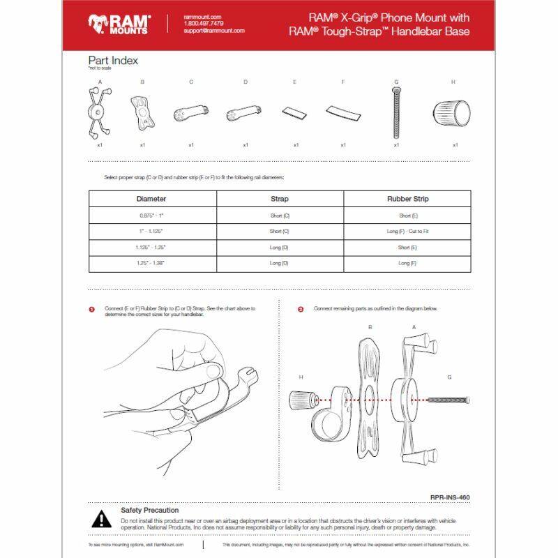 RAP-460-UN10U RAM® X-Grip® Large Phone Mount with RAM® Tough-Strap™ Handlebar Base - instruction sheet