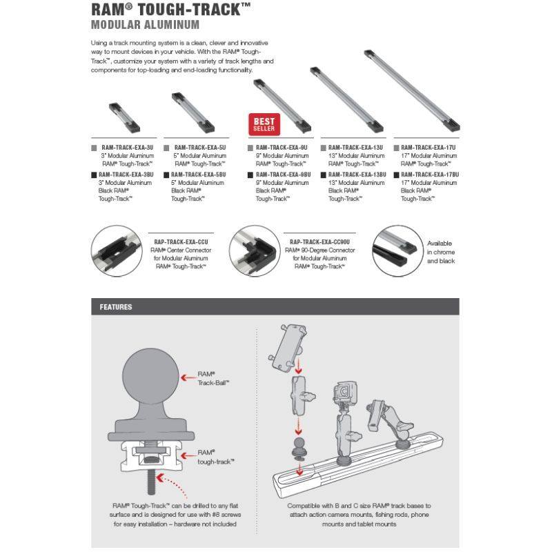 RAM Tough Track Alloy Rail - 228mm / 9" length