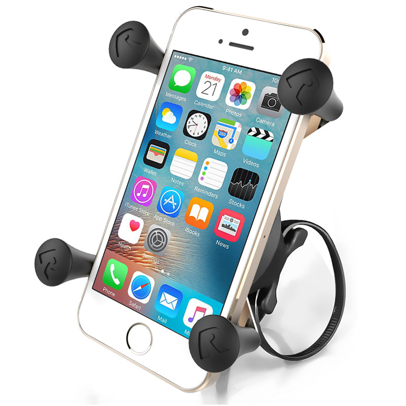RAP-274-1-UN7U RAM® X-Grip® Large Phone Mount with RAM® EZ-On/Off™ Bicycle Base with iPhone