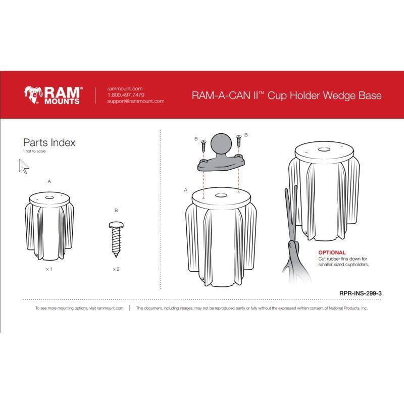 RAM Cup Holder Base - RAM-A-Can II Universal base with arm and Diamond Plate