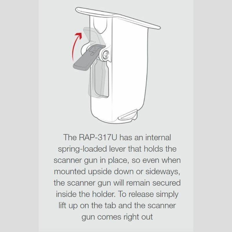 RAP-317U RAM® Drop-N-Lock™ Scanner Gun Holder holds scanner gun in position