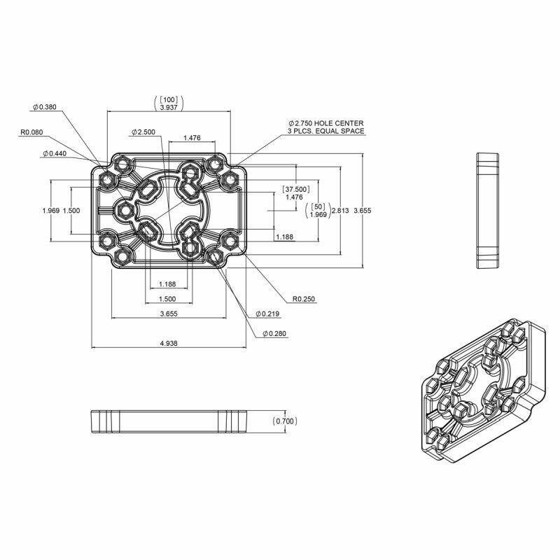 RAP-356U RAM® Adapt-To-RAM™ Hole Pattern Plate Adapter - dimensions and hole patterns