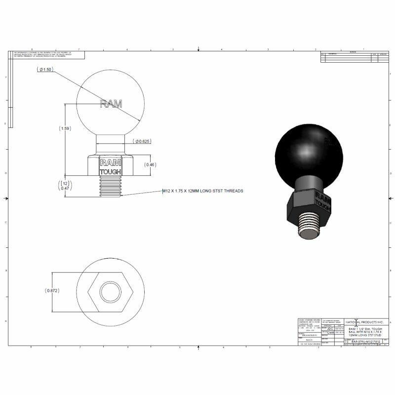 RAP-379U-M1217512 RAM® Tough-Ball™ with M12-1.75 x 12mm Threaded Stud dimensions and drawing file