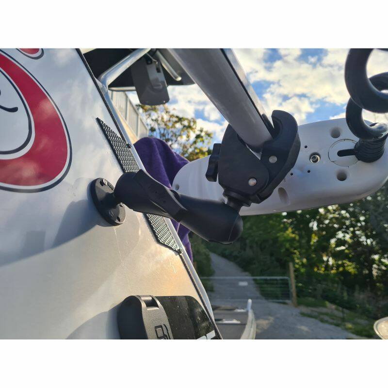RAP-400-202U RAM Tough-Claw™ Trolling Motor Stabilizer installed on boat