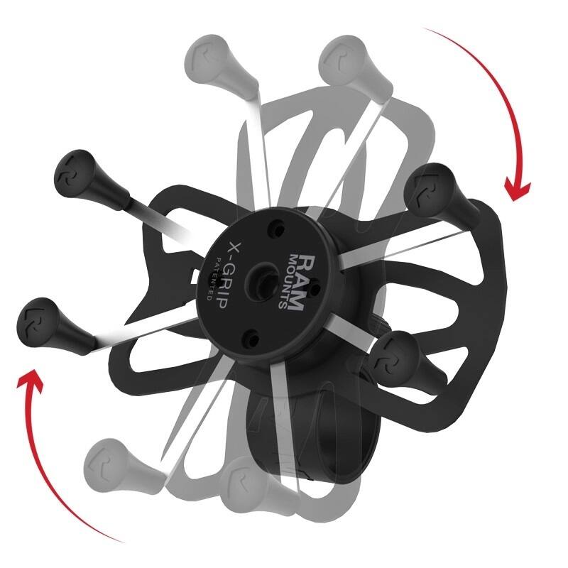 RAP-460-UN10U RAM® X-Grip® Large Phone Mount with RAM® Tough-Strap™ Handlebar Base - showing adjustment angles