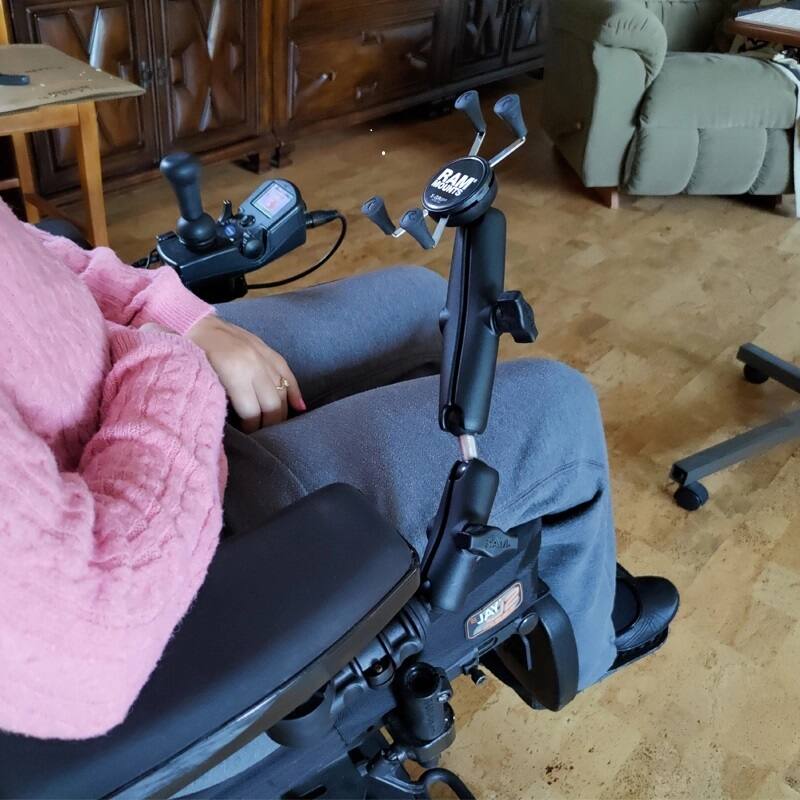 RAP-AAPR-WCT-419-UN7U RAM® Phone Mount for Wheelchair Armrests with Quick Release & Swivel on wheelchair