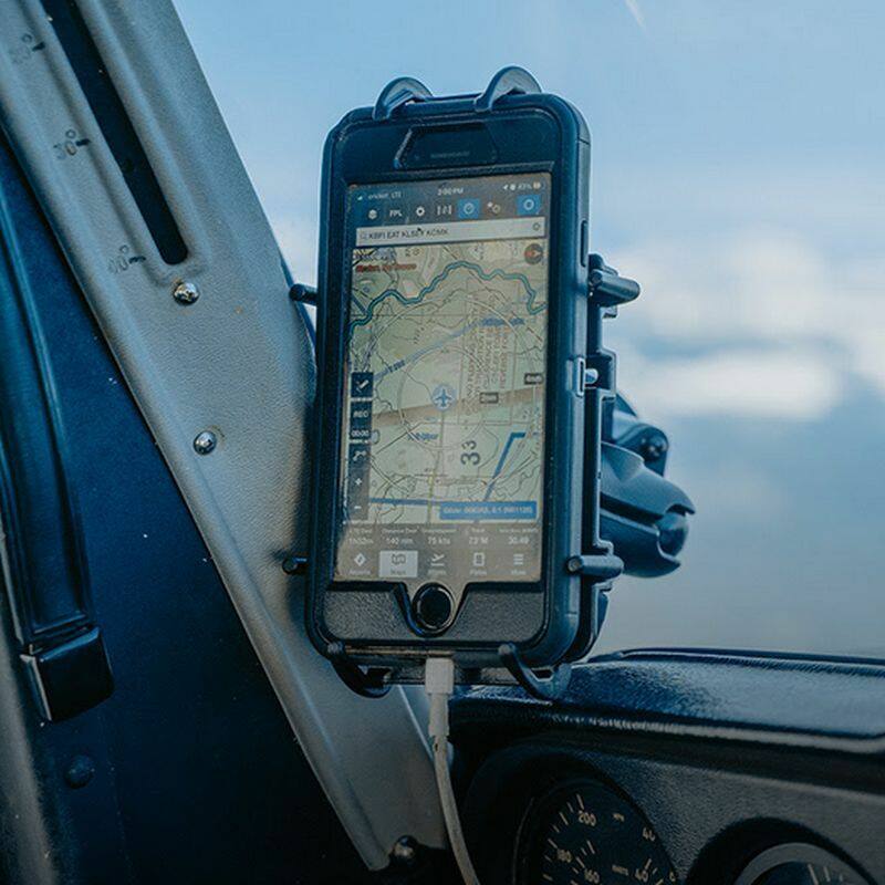 RAP-B-166-PD3U RAM® Quick-Grip™ Holder with Twist-Lock™ Composite Suction Mount with phone in light aircraft