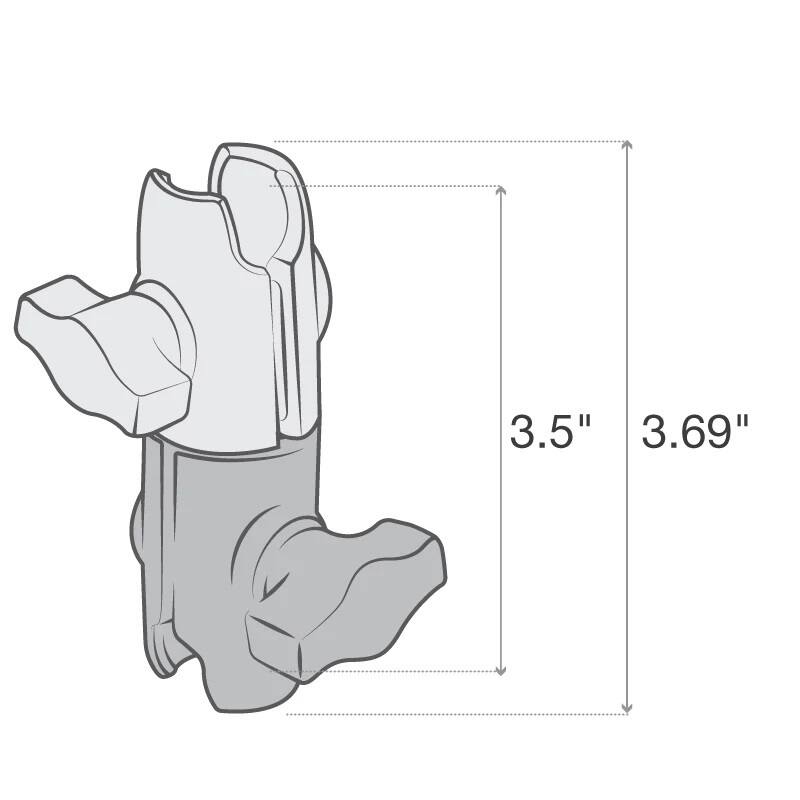 RAP-B-200-12U RAM® Composite Double Socket Swivel Arm for 1" Balls dimensions