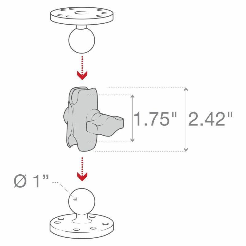 RAP-B-201U-A Composite Short Double Socket Arm for 1" Balls dimensions