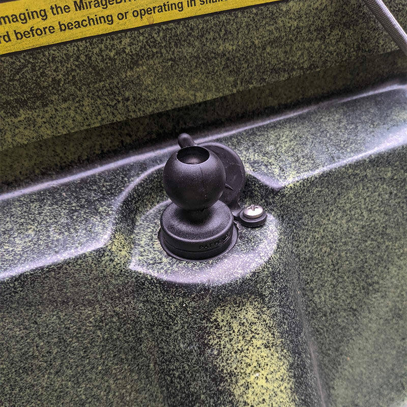 RAP-B-354U RAM® Wedge Ball Adapter for Scotty and Hobie Sail Port Base - B Size - installed on kayak