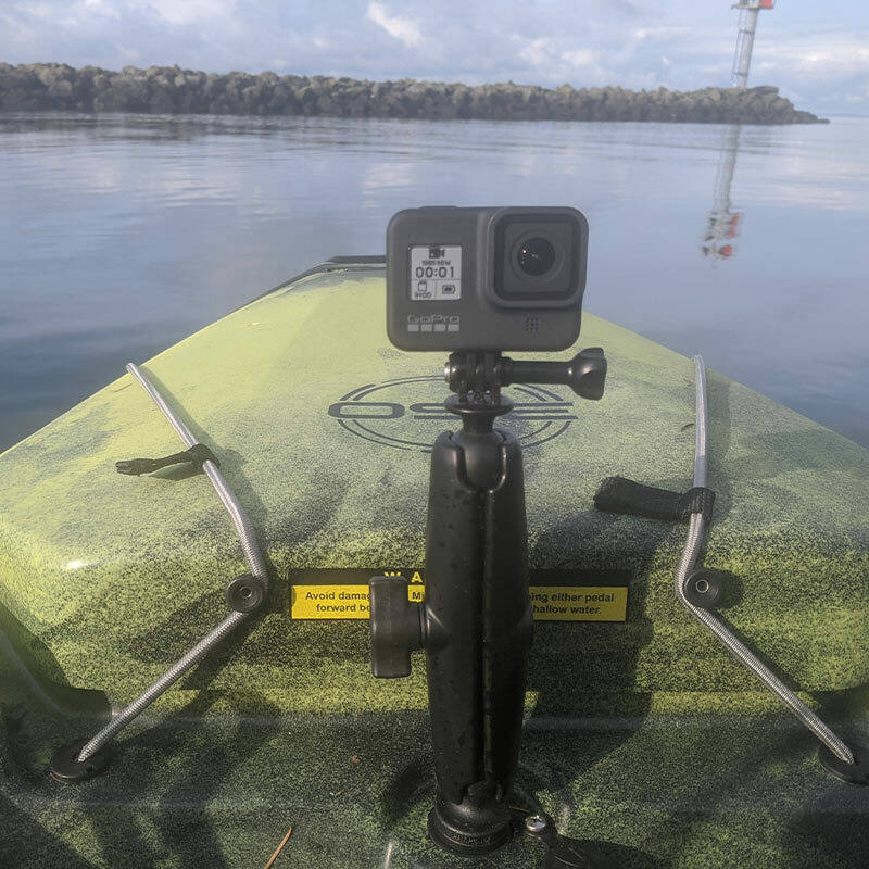 RAP-B-354U RAM® Wedge Ball Adapter for Scotty and Hobie Sail Port Base - B Size with arm and Go Pro cradle