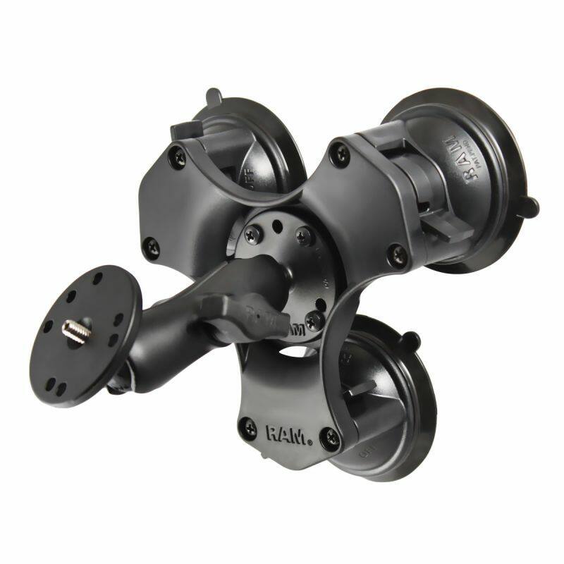 RAP-B-365-224-202AU RAM® Twist-Lock™ Triple Suction Mount with Round Plate and 1/4"-20 Stud
