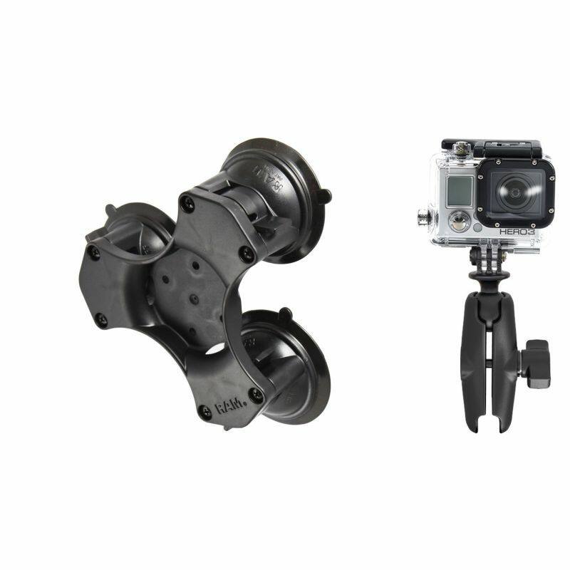 RAP-B-365-224-GOP1U RAM® Triple Suction Cup Mount with Universal Action Camera Adapter