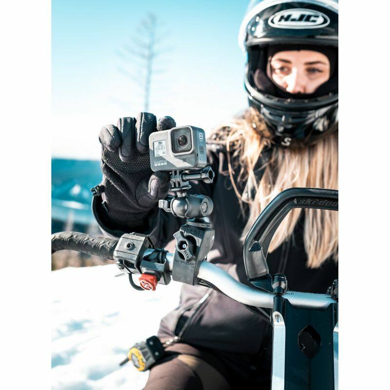 RAP-B-400-A-GOP1U RAM® Tough-Claw™ Small Clamp Mount with Universal Action Camera Adapter - Short Arm on handlebars