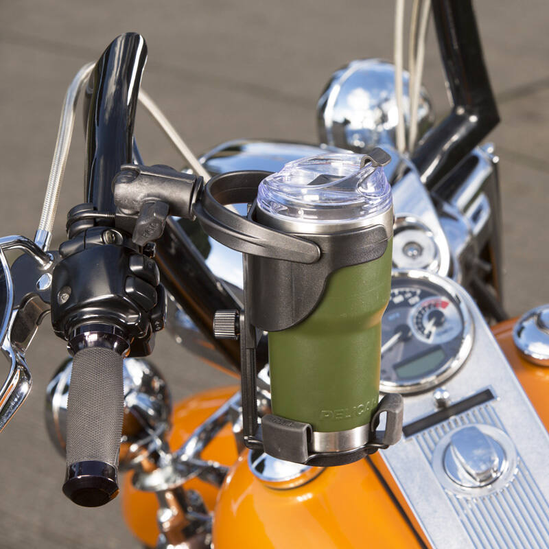 RAM-B-417-200-1U RAM® Level Cup™ XL 32oz Drink Holder / Cup Holder with Single Socket Arm on motorcycle