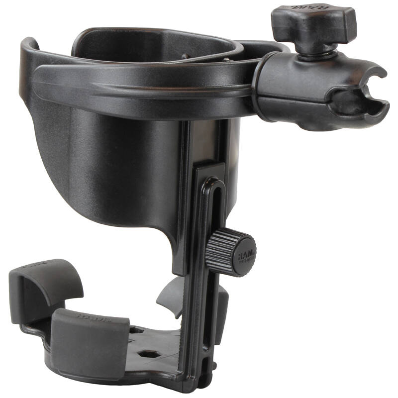 RAM-B-417-200-1U RAM® Level Cup™ XL 32oz Drink Holder / Cup Holder with Single Socket Arm from rear showing adjustment