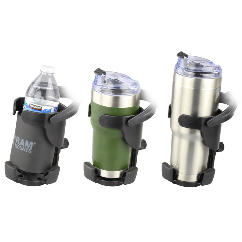 RAM-B-417-200-1U RAM® Level Cup™ XL 32oz Drink Holder / Cup Holder with Single Socket Arm - showing cup sizes