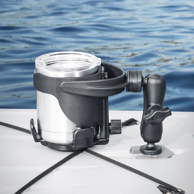 RAM-B-417B-C-201U RAM® Level Cup™ XL 32oz Drink Holder / Cup Holder with Double Socket Arm installed on boat