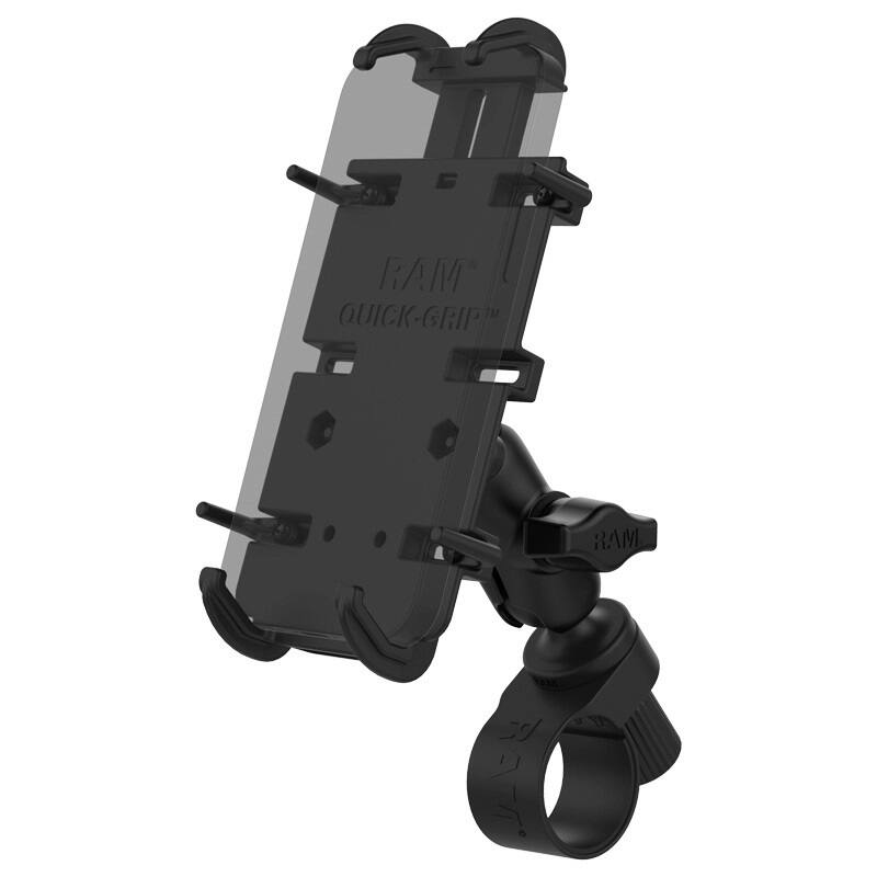 RAP-B-460-A-PD4U RAM® Quick-Grip™ XL Phone Mount with RAM® Tough-Strap™ Handlebar Base with clear phone