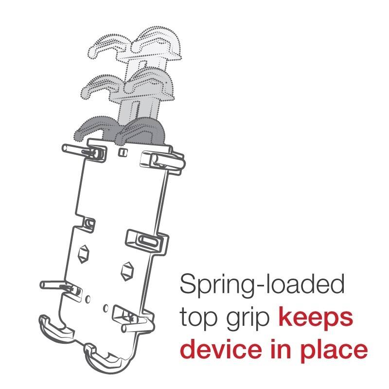 RAM-HOL-PD4U RAM® Quick-Grip™ XL Phone Mount spring loaded to secure the phone