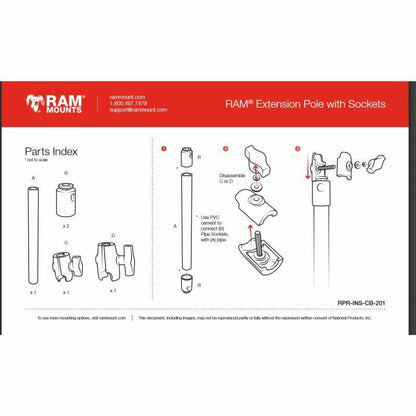 RAM Pipe Extension with Ball Ends & Double Socket Arm - 14" / 356mm - PVC