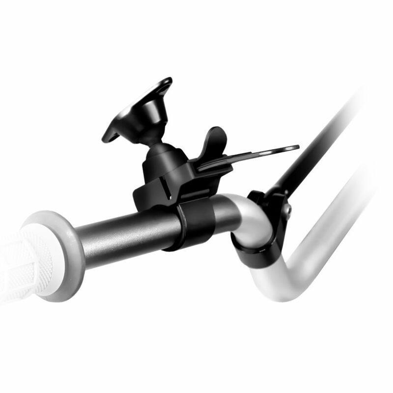 RAP-SB-187U RAM® EZ-Strap™ Rail Mount with Double Ball and Diamond Base Adapter on rail from behind