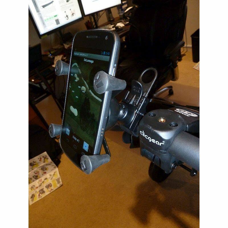 RAP-SB-187-UN7U RAM® X-Grip® Phone Mount with RAM® EZ-Strap™ Rail Mount installed
