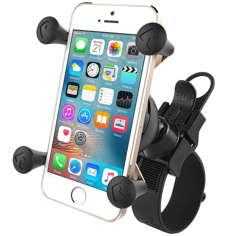 RAP-SB-187-UN7U RAM® X-Grip® Phone Mount with RAM® EZ-Strap™ Rail Mount with iPhone