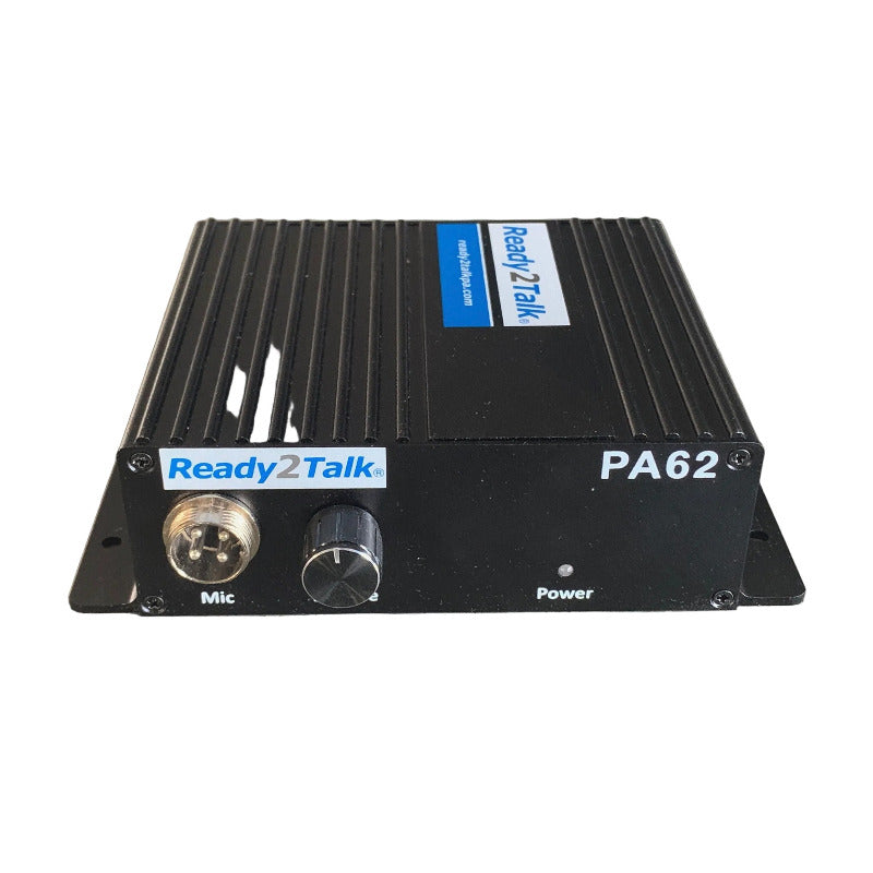 Ready2Talk PA62 amplified PA system, front panel with mic socket and power switch