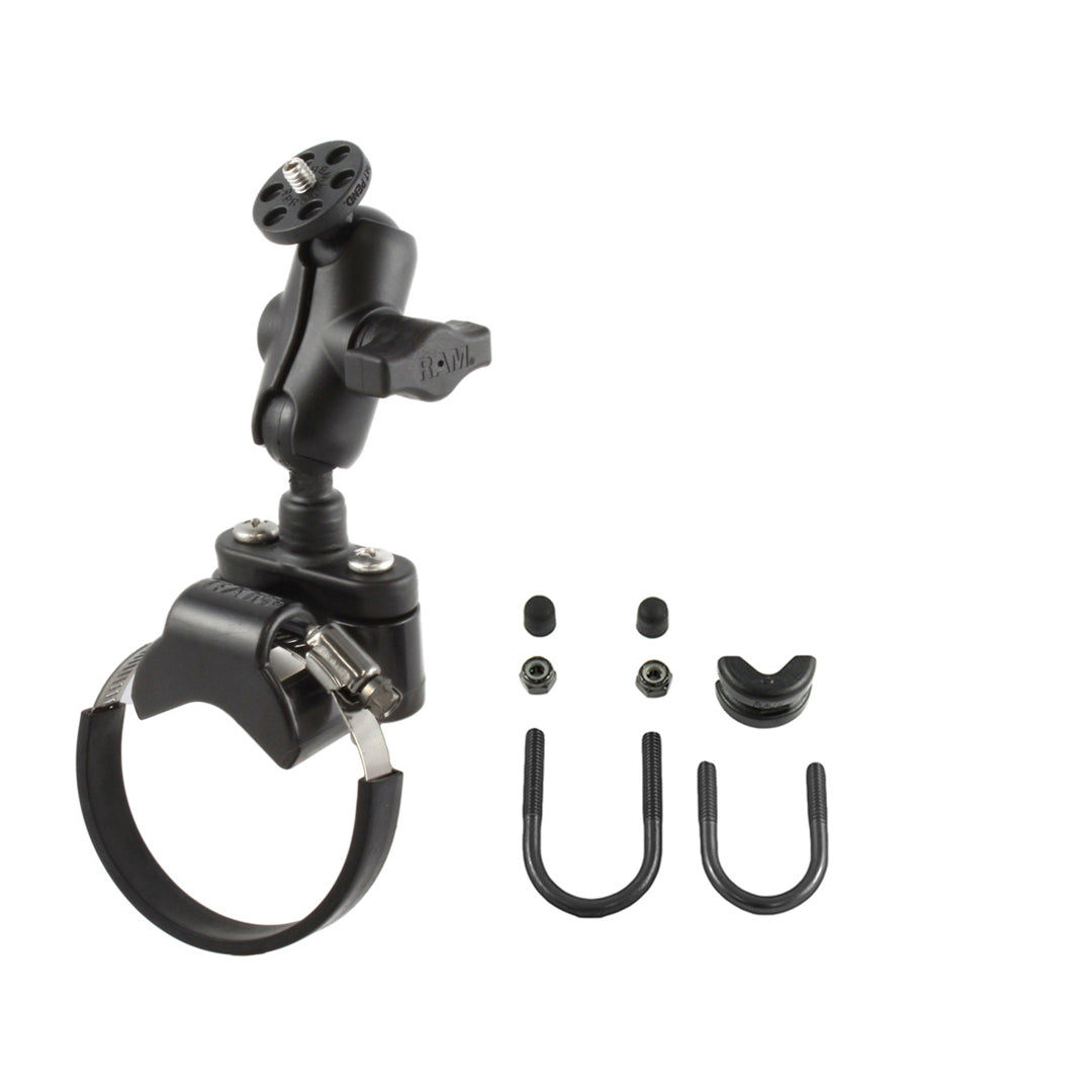 RAM-B-231Z-2-A-366U RAM ATV/UTV strap and U-bolt camera mount with short arm and 1/4"-20 stud