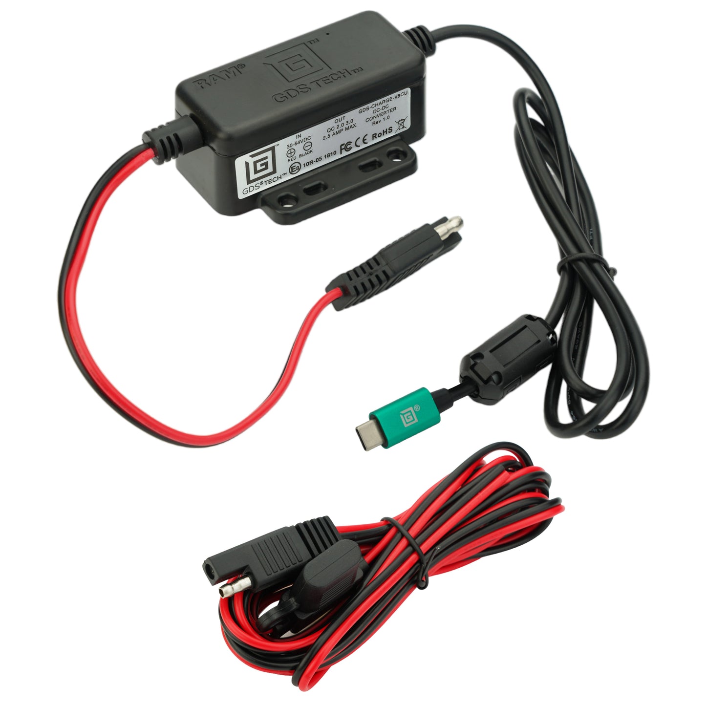 RAM-GDS-CHARGE-V8CU GDS 30-64V hardwire charger with male USB Type-C connector