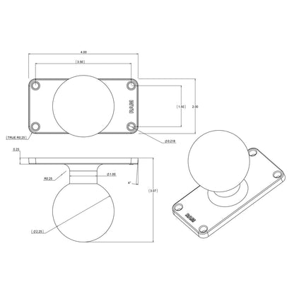 RAM® Ball Base with 1.5" x 3.5" 4-Hole Pattern - D Size