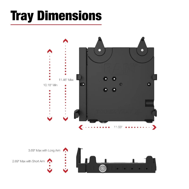 RAM Tough-Tray III Spring Loaded Laptop Tray dimensions 