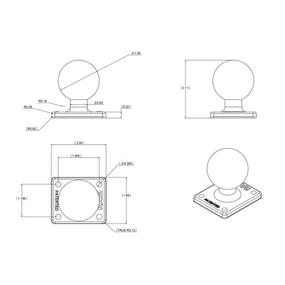 RAM Rectangular Base - C Series - 51 x 43mm - 4 hole AMPS hole pattern