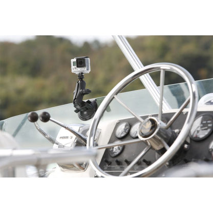 RAM-B-166-GOP1U RAM® Twist-Lock™ Suction Cup Mount with Action Camera Adapter - Medium Arm  - installed 