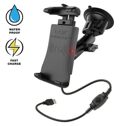 RAM-B-166-UN14W-1 Quick-Grip 15W waterproof wireless charging suction cup mount