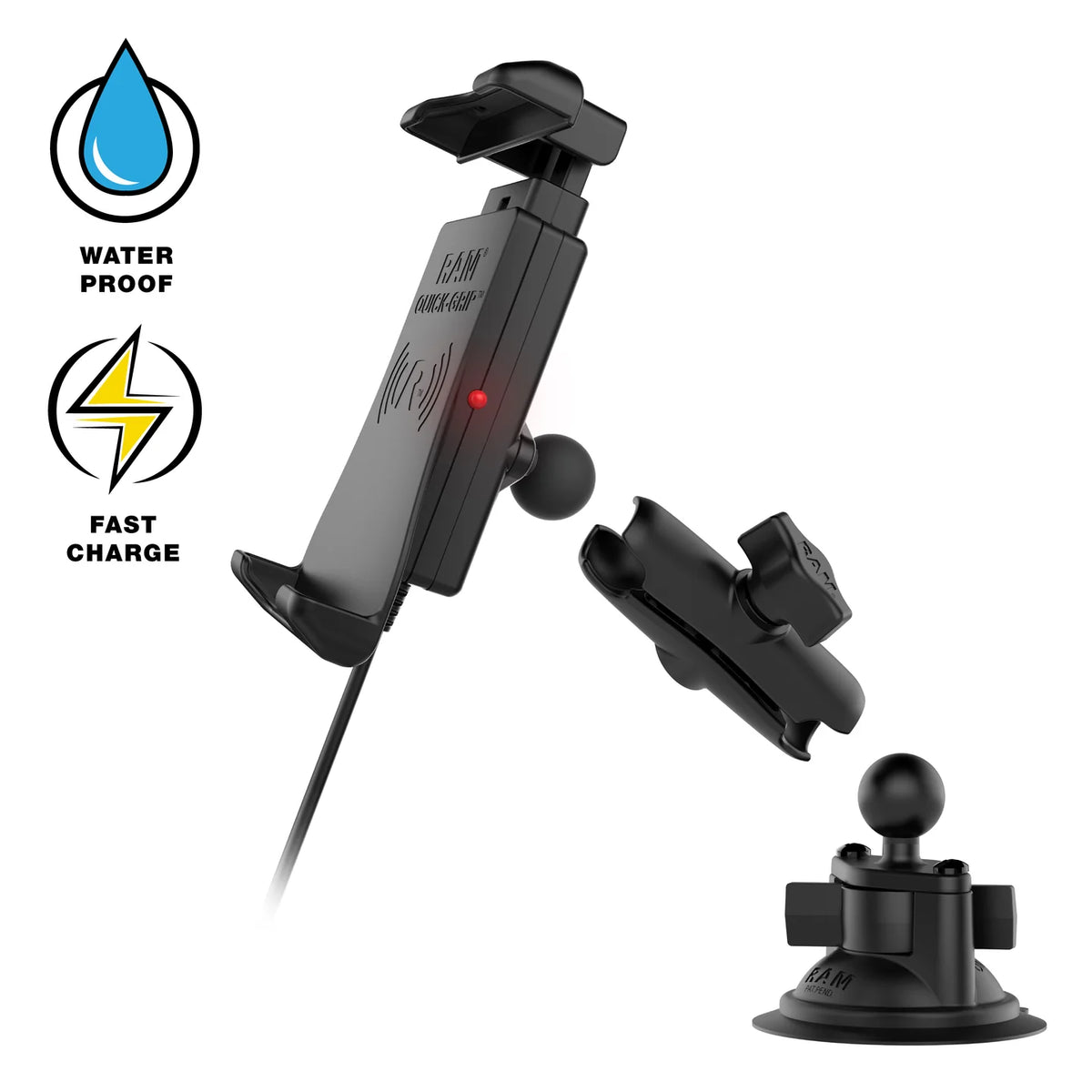 RAM-B-166-UN14W-1 Quick-Grip 15W waterproof wireless charging suction cup mount