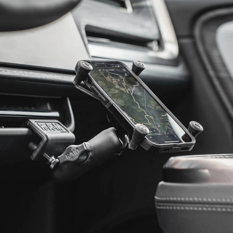RAM-B-259U RAM® Glare Shield Clamp Ball Base with arm and X-Grip in car 