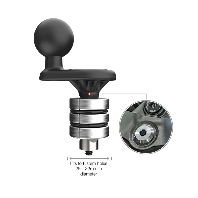 RAM® Motorcycle Fork Stem Wedge Ball Base - 25-32mm Holes