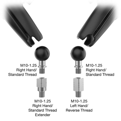 RAM Tough-Mirror Kit with M10-1.25 Bases + Reverse Adapter - Long Arm