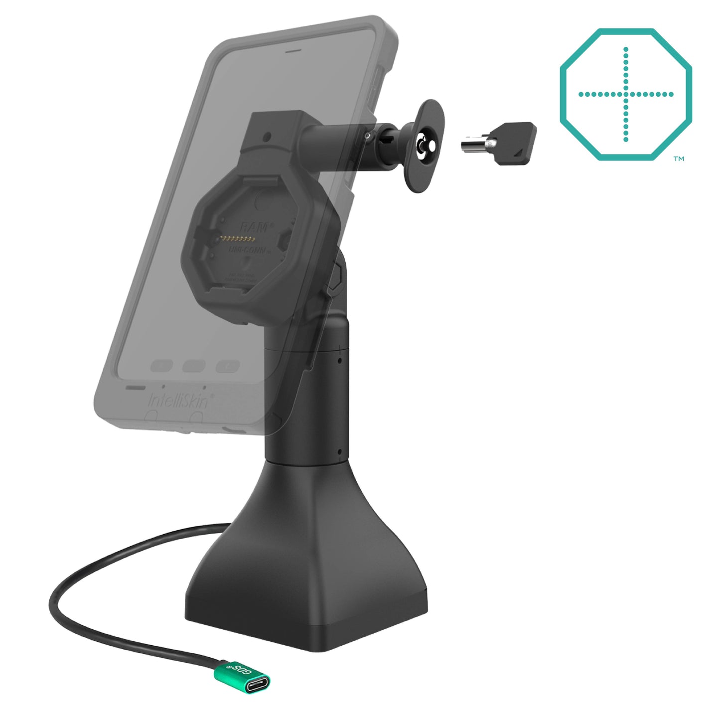 RAM GDS Uni-Conn Powered 7" Locking Pedestal Dock with USB-C