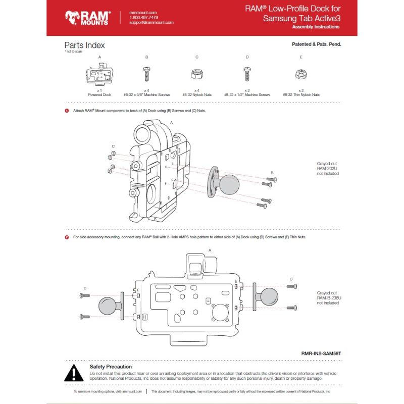 RAM-HOL-SAM58CPKLT-AU RAM® Low-Profile Locking Power + Single USB Dock for Tab Active5 & 3 assembly instructions 