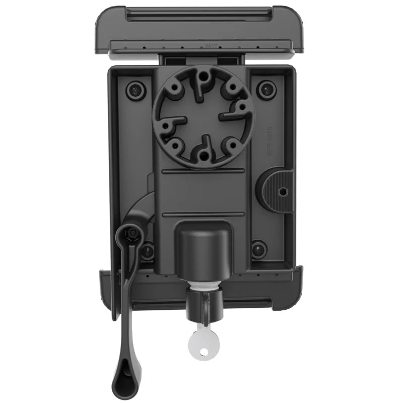 RAM-HOL-TABL23U RAM® Tab-Lock™ Spring Loaded Holder for 7-8" Tablets with Cases from rear showing locking mechanism 