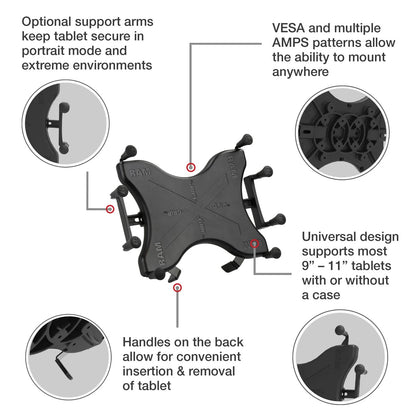 RAM X-Grip Universal Cradle for 10" Tablets with Tough-Claw Base & Roto-View