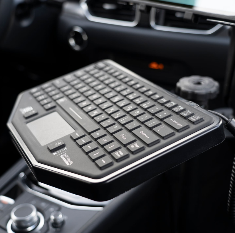 RAM-KB2-USB GDS® Keyboard™ with Track Pad mounted in a truck cab