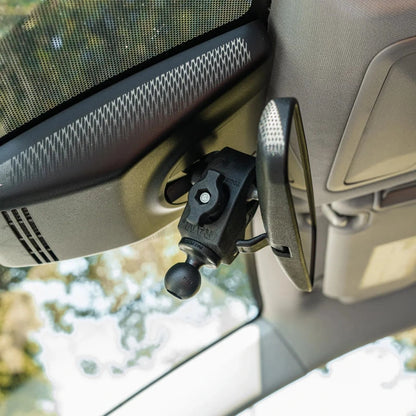 RAP-B-400U tough-claw on vehicle rear-view mirror post 