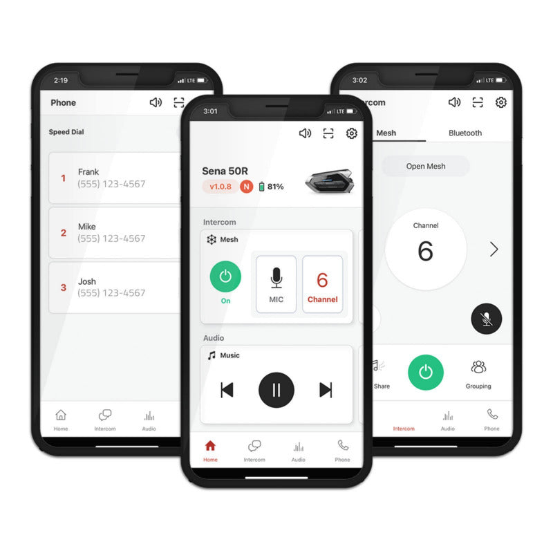 Sena 50R Low Profile Comm System - update and control via smartphone 