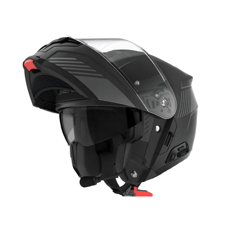 Sena Specter smart touring helmet showing flip up feature and sun visor 