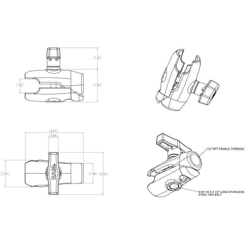 RAM Wheelchair Pipe & Socket 19" Extension Arm